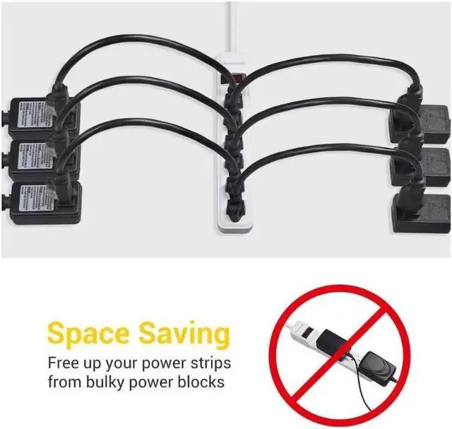 Alt view image 3 of 7 - 10 Pack Short Extension Cord 1 Foot Power Cord 16 AWG SJTW Weatherproof Extension Cable for Indoor Outdoor Use 3 Prong Grounded Outlets Plugs NEMA 5-15P to NEMA 5-15R Black UL Listed