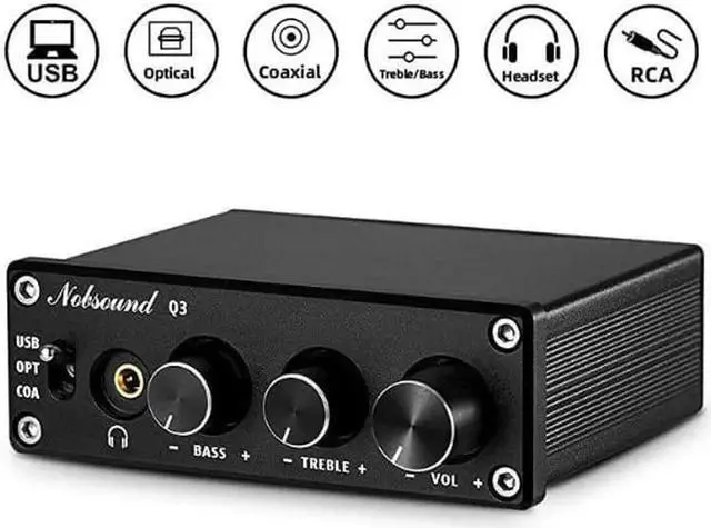 Main image of Q3 DAC Digital to Analog Converter Decoder USBCoaxOpt Headphone Amp