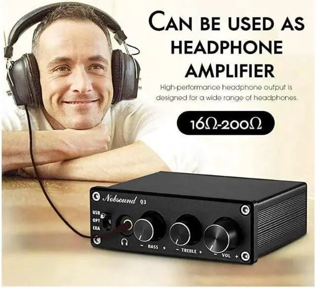 Alt view image 6 of 7 - Q3 DAC Digital to Analog Converter Decoder USBCoaxOpt Headphone Amp