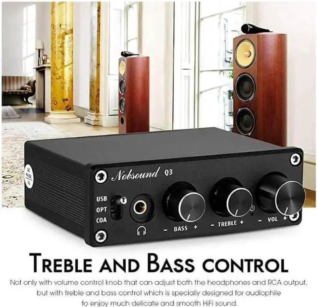 Alt view image 3 of 7 - Q3 DAC Digital to Analog Converter Decoder USBCoaxOpt Headphone Amp