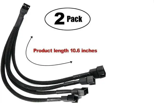 Alt view image 4 of 4 - PWM Fan Splitter , 4 pin Adapter Cable Sleeved Braided Y Splitter for Desktop Computer CPU Fan Splitter PC 4 Pin Fan Extension Power Cable 1 to 4 Converter 10 inches (2 Pack)