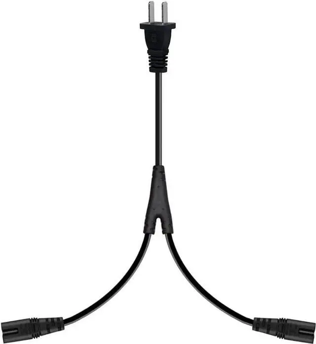 Alt view image 4 of 4 - 6FT Non-Polarized AC Power Cord 2 Prong 1-15p to Dual C8 Figure 8 Power Cable CCC Listed Universal Replacement Wall Cable (180 Degree Angle)