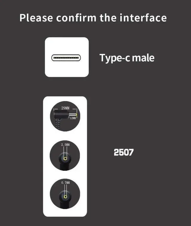 Alt view image 2 of 3 - New Laptops Portable Type-C DC Power Charger Cable 1.5M 65W USB C Male to DC Male PD Fast Charging Connector Adapter Notebook PC (DC2.5x0.7MM)