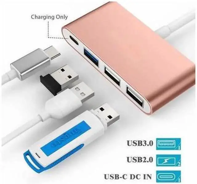 Alt view image 4 of 5 - 4-in-1 USB-C Hub with Type C, USB 3.0, USB 2.0 Compatible 2020-2016 MacBook Pro 13/15/16, New Mac Air/Surface, ChromeBook, More, Multiport Charging & Connecting Adapter (CB-C13, Rose Gold)