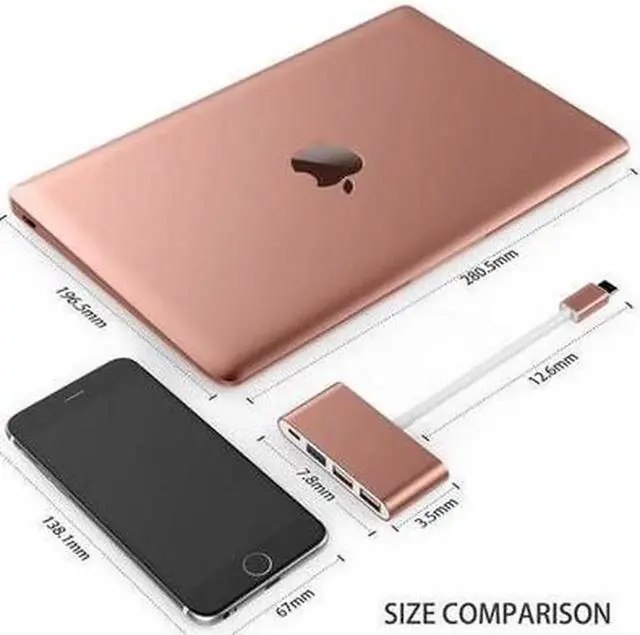 Alt view image 3 of 5 - 4-in-1 USB-C Hub with Type C, USB 3.0, USB 2.0 Compatible 2020-2016 MacBook Pro 13/15/16, New Mac Air/Surface, ChromeBook, More, Multiport Charging & Connecting Adapter (CB-C13, Rose Gold)