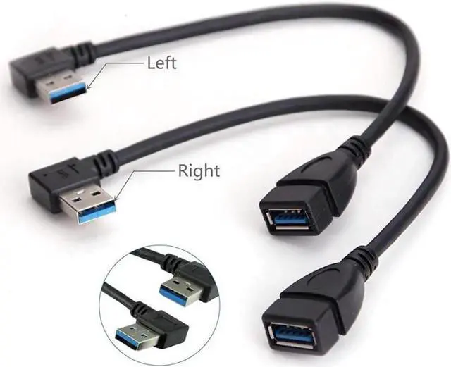 Alt view image 3 of 5 - SuperSpeed USB 3.0 Male to Female Extension Data Cable Left and Right Angle 2PCS by Oxsubor(20CM,8IN)
