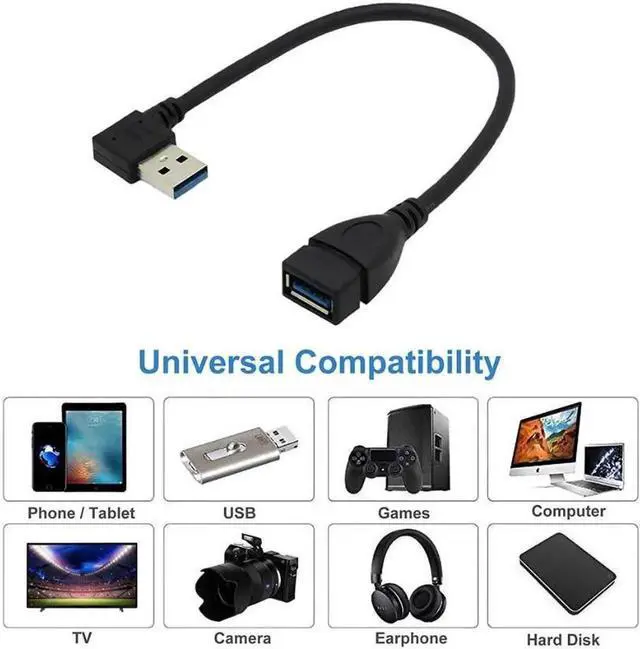 Alt view image 4 of 5 - SuperSpeed USB 3.0 Male to Female Extension Data Cable Left and Right Angle 2PCS by Oxsubor(20CM,8IN)