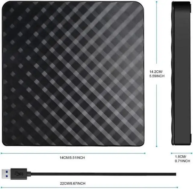 Alt view image 7 of 7 - USB 3.0 External CD Drive, CD/DVD-RW Drive, CD-RW Rewriter Burner Superdrive for High Speed Data Transfer for Laptop Notebook PC Desktop Support Windows/Vista/7/8.1/10 (Black)