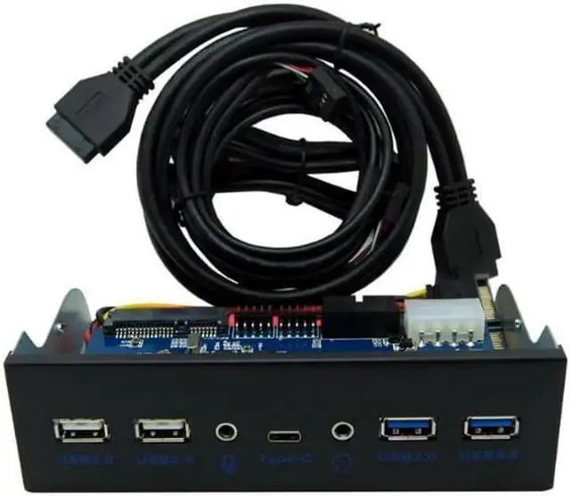 Main image of USB 3.0 2-Port + USB 2.0 2-Ports +Type-C Port 5.25 Inch Metal Front Panel USB Hub with 1 HD Audio Output Port/1 Microphone Input Port for Desktop [ 20 Pin Connector & 2ft Adapter Cable]