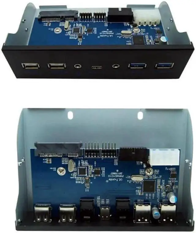 Alt view image 3 of 4 - USB 3.0 2-Port + USB 2.0 2-Ports +Type-C Port 5.25 Inch Metal Front Panel USB Hub with 1 HD Audio Output Port/1 Microphone Input Port for Desktop [ 20 Pin Connector & 2ft Adapter Cable]