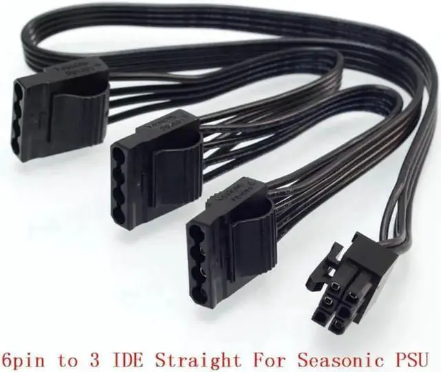 Main image of PCIe 6Pin to Dual 4Pin IDE Power Supply Cable for Seasonic KM3 Series X-750 X-850 SS-1050XP3 SS-1200XP3 M12II Evo Series 520 620 650 750 850 Snow Silent 750 1050 FOCUS PLUS Gold SSR-850FX/750FX