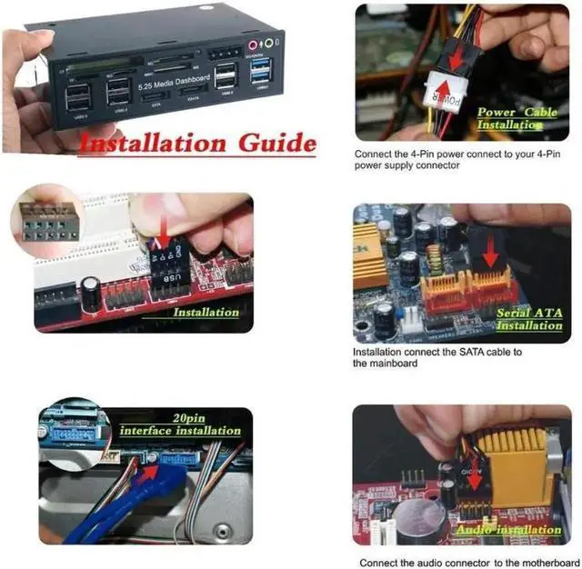 Alt view image 2 of 7 - VR robot USB Internal Card Reader, Multi-Function 3.0 Hub eSATA SATA Port PC Dashboard Media Front Panel Audio for SD MS CF TF M2 MMC Memory Cards Fits 5.25" Bay