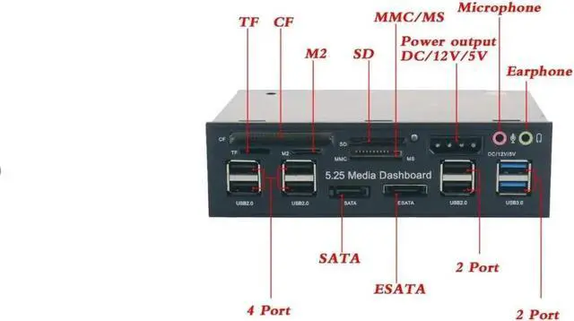 Alt view image 4 of 7 - VR robot USB Internal Card Reader, Multi-Function 3.0 Hub eSATA SATA Port PC Dashboard Media Front Panel Audio for SD MS CF TF M2 MMC Memory Cards Fits 5.25" Bay