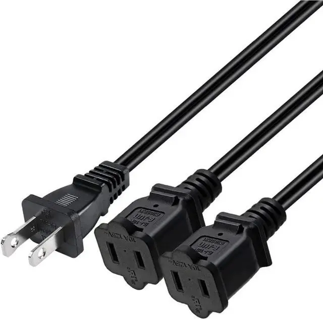 Main image of 2ft(0.64m) 1-15P to Dual 1-15R Power Extension Cord Splitter US AC 2-Prong Polarized Power Cable 1 to 3 Outlet Adapter ETL Listed (180 Degree Angle)