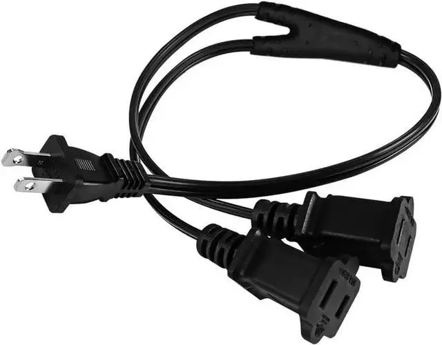 Alt view image 2 of 5 - 2ft(0.64m) 1-15P to Dual 1-15R Power Extension Cord Splitter US AC 2-Prong Polarized Power Cable 1 to 3 Outlet Adapter ETL Listed (180 Degree Angle)
