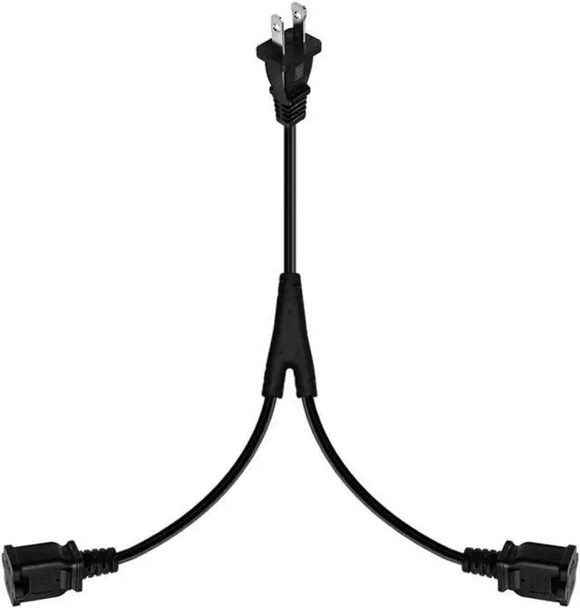 Alt view image 5 of 5 - 2ft(0.64m) 1-15P to Dual 1-15R Power Extension Cord Splitter US AC 2-Prong Polarized Power Cable 1 to 3 Outlet Adapter ETL Listed (180 Degree Angle)