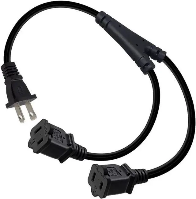 Alt view image 4 of 5 - 2ft(0.64m) 1-15P to Dual 1-15R Power Extension Cord Splitter US AC 2-Prong Polarized Power Cable 1 to 3 Outlet Adapter ETL Listed (180 Degree Angle)