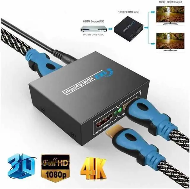 Main image of Full HD HDMI Splitter 1x2 Repeater Amplifier 3D 1080p 4K Switch Box 1 in 2 out