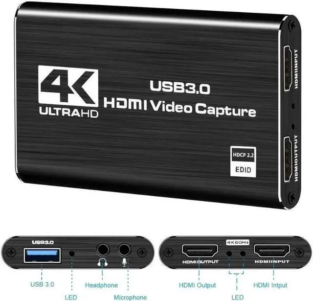 Alt view image 2 of 7 - 4K Audio Video Capture Card, USB 3.0 HDMI Video Capture Device, Full HD 1080P 60FPS for Game Recording, Live Streaming Broadcasting-Black