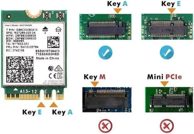 Alt view image 3 of 6 - 10DB Antenna Set Wi-Fi 6E Intel AX210 Bluetooth 5.2 + 3000Mbps 2.4Ghz 5Ghz 6Ghz M.2 2230 Key E Desktop Kit Wireless Adapter AX210NGW WiFi 6 Card 802.11ax/ac Support MU-MIMO OFDMA Windows 10