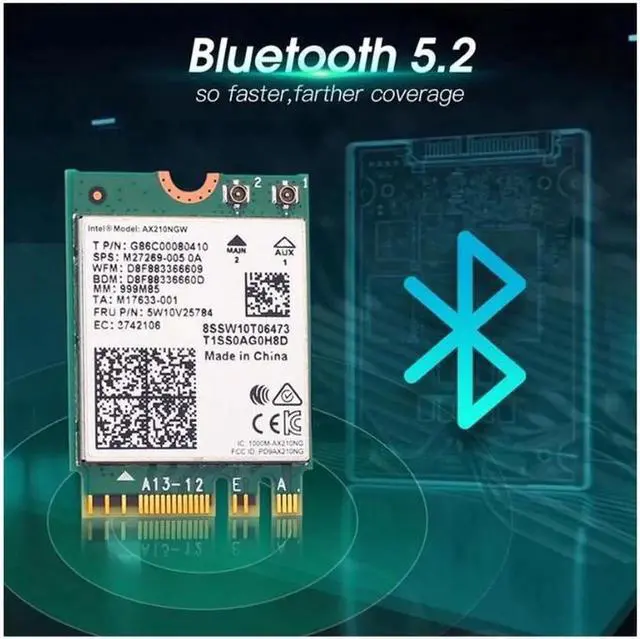 Alt view image 2 of 6 - 10DB Antenna Set Wi-Fi 6E Intel AX210 Bluetooth 5.2 + 3000Mbps 2.4Ghz 5Ghz 6Ghz M.2 2230 Key E Desktop Kit Wireless Adapter AX210NGW WiFi 6 Card 802.11ax/ac Support MU-MIMO OFDMA Windows 10