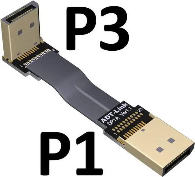Alt view image 4 of 6 - ADT-LINK DisplayPort 1.4 Cable Angled 8K 4K HDR 165Hz 60Hz Display Port Adapter for Video PC Laptop TV Extension Cable (20cm,P1-P3)
