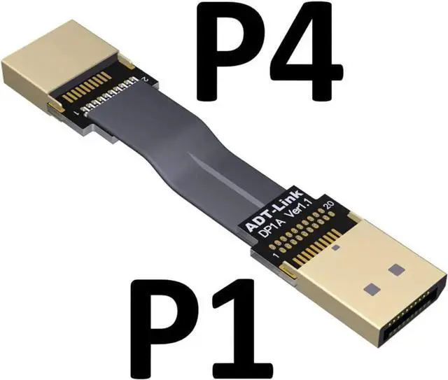 Alt view image 4 of 4 - ADT-LINK DisplayPort 1.4 Cable Angled 8K 4K HDR 165Hz 60Hz Display Port Adapter for Video PC Laptop TV Extension Cable (40cm,P1-P4)