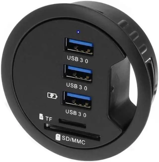 Main image of 2.5" Grommet Hole - In Desk - USB 3.1 Gen I 3 Port Hub/ BC 1.2 USB Charger with SD Card Reader