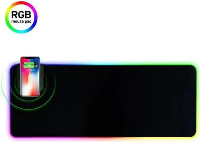 Main image of RGB Gaming XL Mouse Pad Wireless Charging , Fast Charging,10 Modes Cool Light, Extended Mouse Mat, Anti-Fray Stitching & Non-Slip Grip - Wireless Charger - 31.5"X11.8"X 0.15"(800X300X4mm)