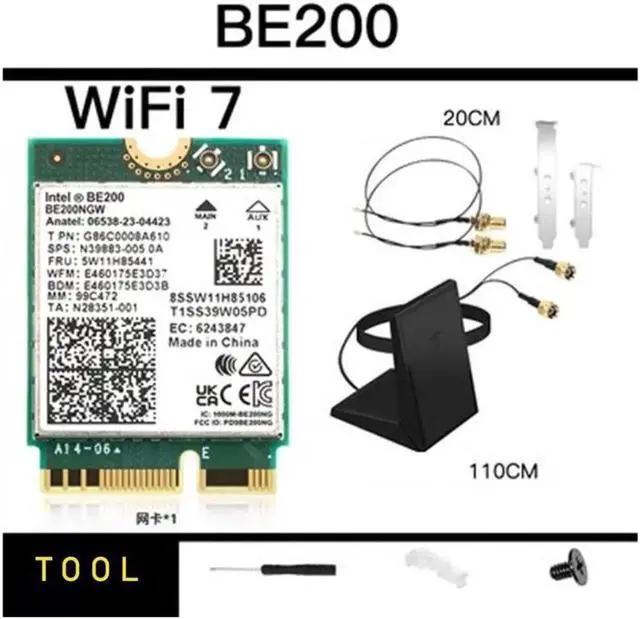 Main image of New Wi-Fi 7 Intel BE200 Bluetooth 5.4 Wifi Card BE200NGW 2.4/ 5/ 6 GHz 5.8 Gbps For Windows 10/11 PC Laptop With Antennas