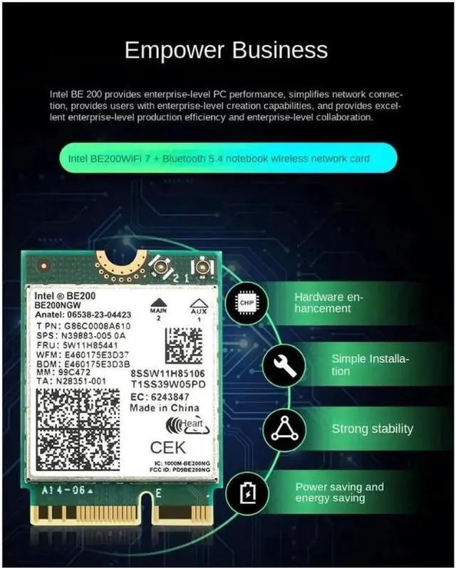 Alt view image 6 of 7 - New Wi-Fi 7 Intel BE200 Bluetooth 5.4 Wifi Card BE200NGW 2.4/ 5/ 6 GHz 5.8 Gbps For Windows 10/11 PC Laptop
