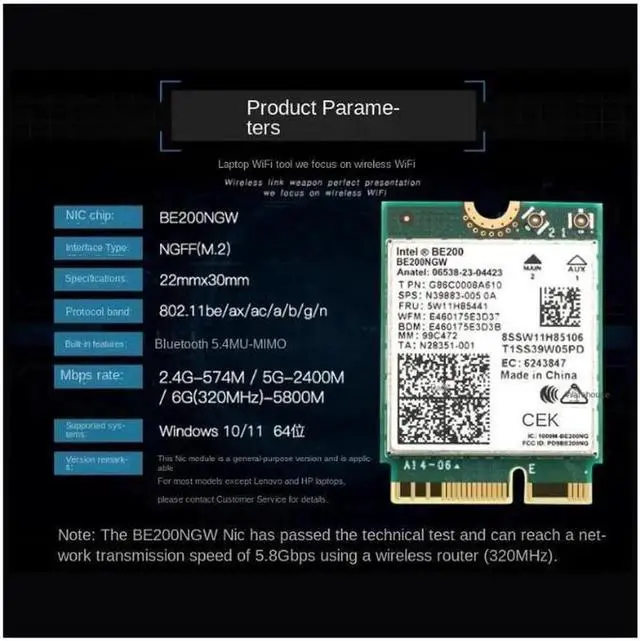 Alt view image 7 of 7 - New Wi-Fi 7 Intel BE200 Bluetooth 5.4 Wifi Card BE200NGW 2.4/ 5/ 6 GHz 5.8 Gbps For Windows 10/11 PC Laptop