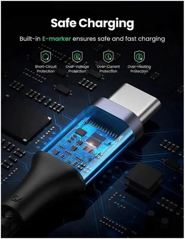 Alt view image 5 of 7 - UGREEN USB C to USB C Cable 100W Fast Charge, [2 Pack 6FT] Type C 5A Power Delivery Charger, Nylon Braided Charging Cord Compatible for MacBook Pro 2021 Dell iPad Pro Samsung Galaxy S21 S20 Note 20