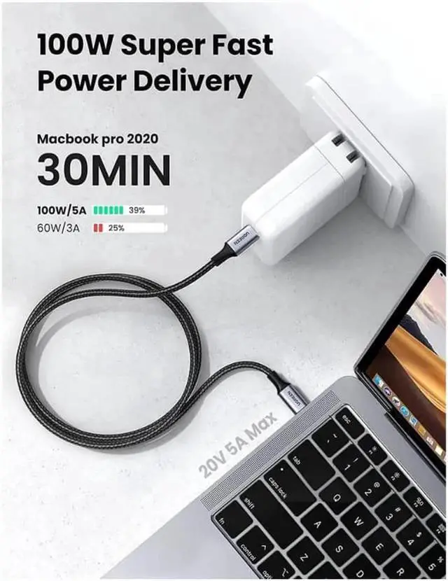 Alt view image 6 of 7 - UGREEN USB C to USB C Cable 100W Fast Charge, [2 Pack 6FT] Type C 5A Power Delivery Charger, Nylon Braided Charging Cord Compatible for MacBook Pro 2021 Dell iPad Pro Samsung Galaxy S21 S20 Note 20