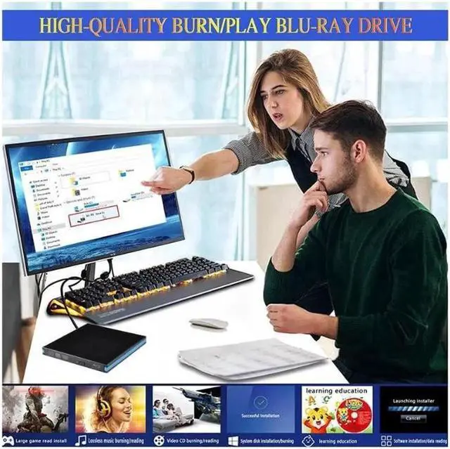 Alt view image 7 of 7 - External Blu-ray Drive DVD / BD Player Read/Write Portable Blu-ray Drive USB 3.0 and Type-C DVD Burner Ultra HD Blu-ray Drive Compatible with Windows XP 7 8 10 11,Mac OS,Linus Laptop Desktop