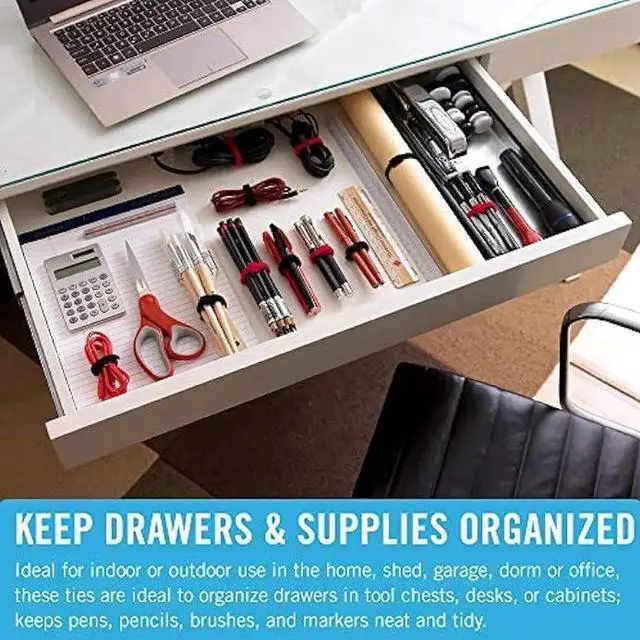 Alt view image 2 of 7 - 100Pk, 16mm * 600mm black nylon buckle, thin pre cut design, self-adhesive binding tape for wire storage and organization, wire management for homes, offices, and data centers