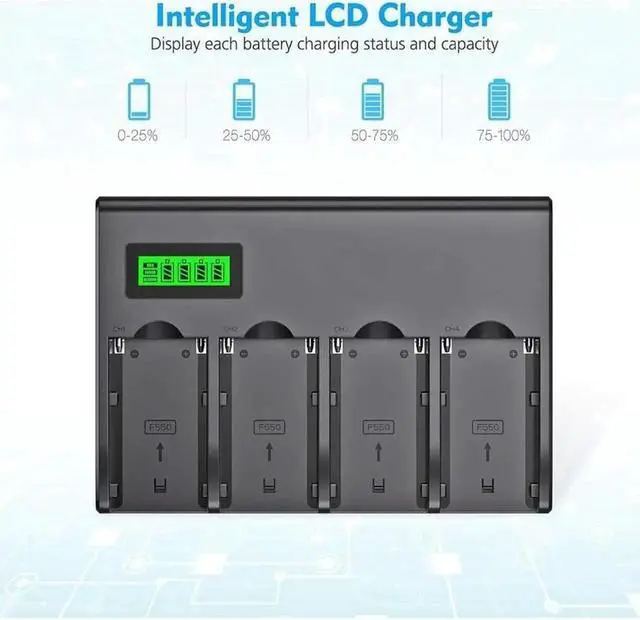 Alt view image 4 of 6 - 4 Pack Batteries and 4-Channel Charger for So-ny NP-F970, NP-F960, NP-F950, NP-F930, NP-F770, NP-F750, NP-F570, NP-F550