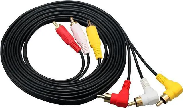 Alt view image 3 of 6 - Audio Video RCA Cable,3 RCA Cable - Gold Plated 90 Degree Right Angle RCA Audio/Video Cable 3 Male to 3 Male Composite Video Audio A/V AV Cable (15ft/4.5m)