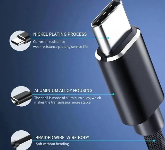 Alt view image 2 of 7 - USB c to Micro usb fast charging cable,3.3ft, Type C to Micro USB Charger Braided Cord Support Charge & Sync Compatible with MacBook (Pro),Galaxy S8, S9, S10, Pixel 3 XL, 2 XL, Nexus 6P 5X (black 1m)