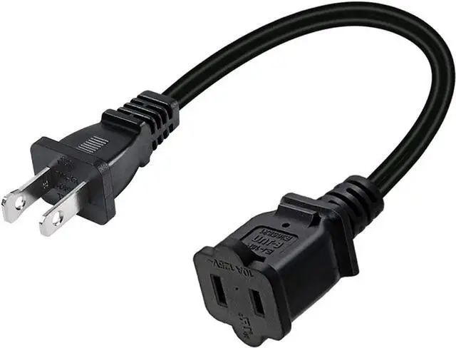 Main image of 1FT(0.32M) 2 Prong US AC Polarized Power Extension Cable Cord NEMA 1-15P to 1-15R UL Listed SPT2 18AWG USA Outlet Saver Power Extension Cord (180 Degree Angle)