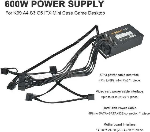 Alt view image 6 of 6 - 1U Mini Flex PC Power Supply Full Modular 110-264V ATX 600W PSU For ENP-7660B K39 A4 S3 G5 ITX Case Desktop