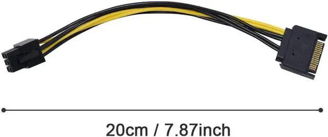 Alt view image 3 of 3 - SATA Power Cable 15 Pin Male to 6 Pin PCIe Graphic Video Card Express Extension Power Cable Adapter - 8 Inch (6 Pack)