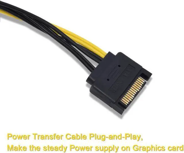 Alt view image 2 of 3 - SATA Power Cable 15 Pin Male to 6 Pin PCIe Graphic Video Card Express Extension Power Cable Adapter - 8 Inch (6 Pack)