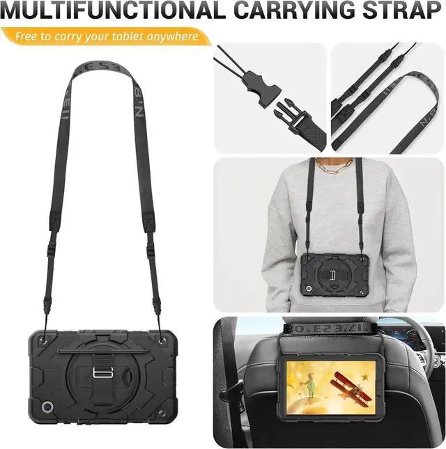 Alt view image 3 of 7 - Case for Galaxy Tab A9 Case 8.7 Inch with Screen Protector/Adjustable Hand Strap/Pen Holder/Rotating Stand, [3-Layer Drop Poof] A9 Tablet Case 2023 SM-X110/X115/X117 - Black