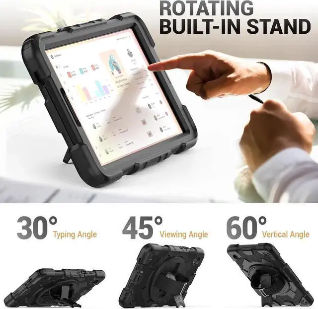 Alt view image 2 of 7 - Case for Galaxy Tab A9 Case 8.7 Inch with Screen Protector/Adjustable Hand Strap/Pen Holder/Rotating Stand, [3-Layer Drop Poof] A9 Tablet Case 2023 SM-X110/X115/X117 - Black
