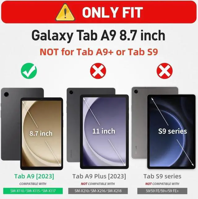 Alt view image 5 of 7 - Case for Galaxy Tab A9 Case 8.7 Inch with Screen Protector/Adjustable Hand Strap/Pen Holder/Rotating Stand, [3-Layer Drop Poof] A9 Tablet Case 2023 SM-X110/X115/X117 - Black