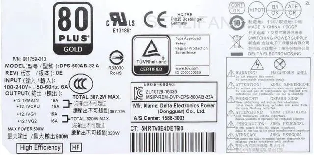 Alt view image 6 of 6 - New For Z2 G4 800 880 G3 G4 G5 MT Workstation Power Supply PA-4501-1 HA,DPS-500AB-32A 500W PSU L07304-001 L07304-003 901759-003