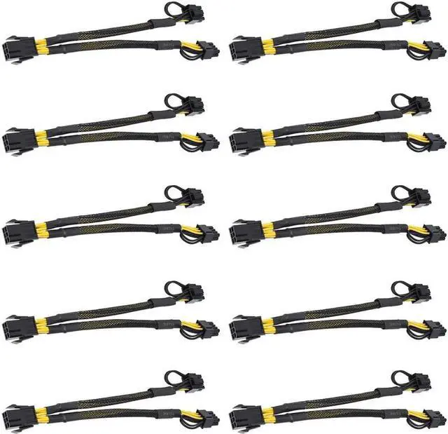 Main image of 10PCS PCIe 6Pin Mining Cable, GPU VGA Y-Splitter Cable for Bitcoin Mining, 6 Pin Female to 8Pin (6+2) Male ,Video Card Power Cable, Graphics Card PCI Express (9 Inches) Extension Cable