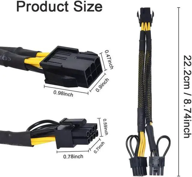 Alt view image 6 of 6 - 10PCS PCIe 6Pin Mining Cable, GPU VGA Y-Splitter Cable for Bitcoin Mining, 6 Pin Female to 8Pin (6+2) Male ,Video Card Power Cable, Graphics Card PCI Express (9 Inches) Extension Cable