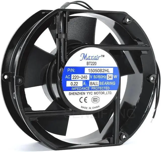 Main image of Hot Selling For Maxair BT220 17251 17cm 172*150*50mm 15050B2HL 220-240V 0.22A 34W 2-Wire Axial Flow Ball Bearing Fan New